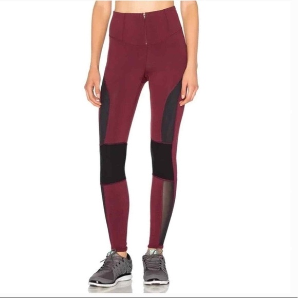 Free People Movement Women’s Cool Rider Mesh Leggings Zip Front Maroon Small - Picture 1 of 8